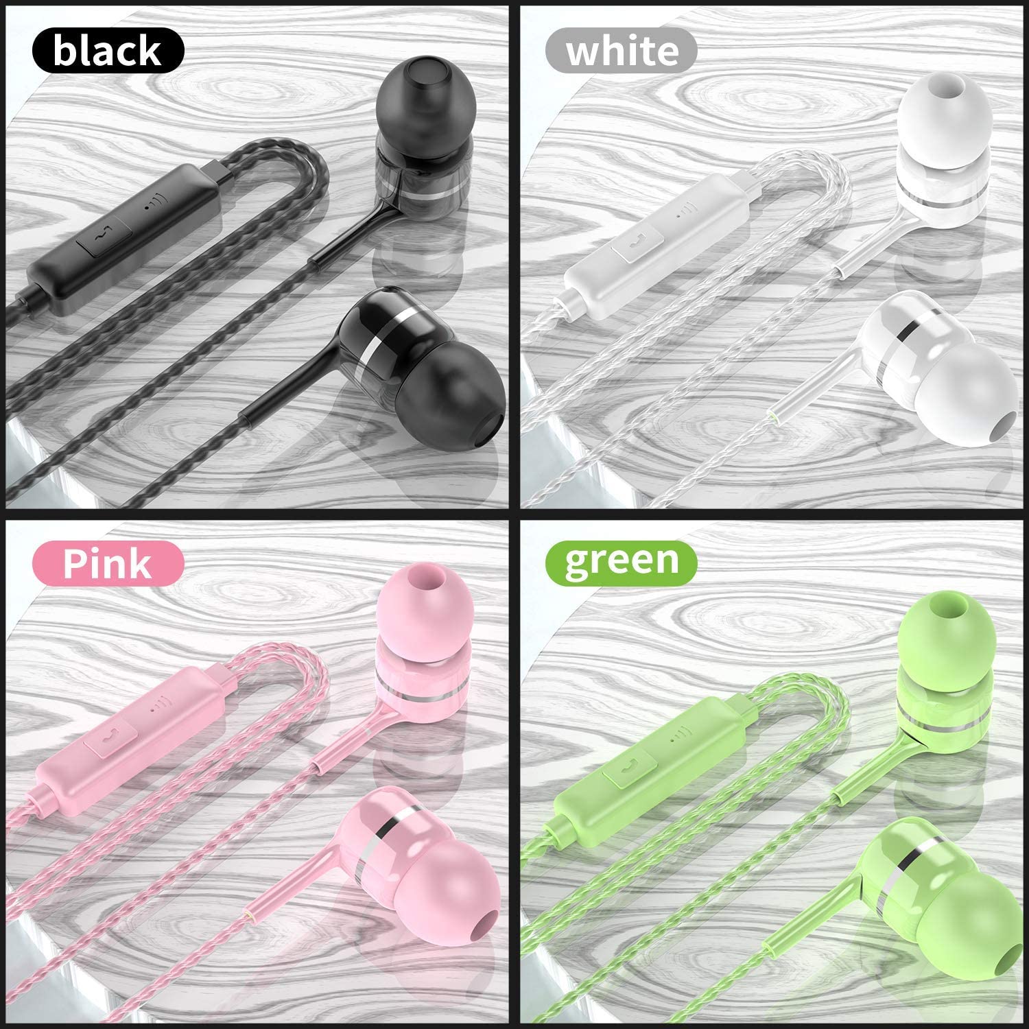 Earbuds Headphones with Microphone 5 Pack,Earbuds Wired Stereo Earphones in-Ear Headphones Bass Earbuds,Fits All 3.5mm InterfaceStereo for Samsung, iPhone and Mp3 Players(Black+White+Pink+Green) - Image 7